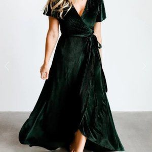 Baltic Born Andi Ribbed Velvet Wrap Dress Emerald Size Small